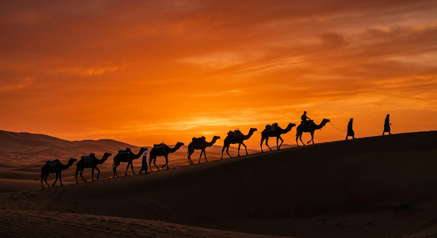 Camel caravan silhouette