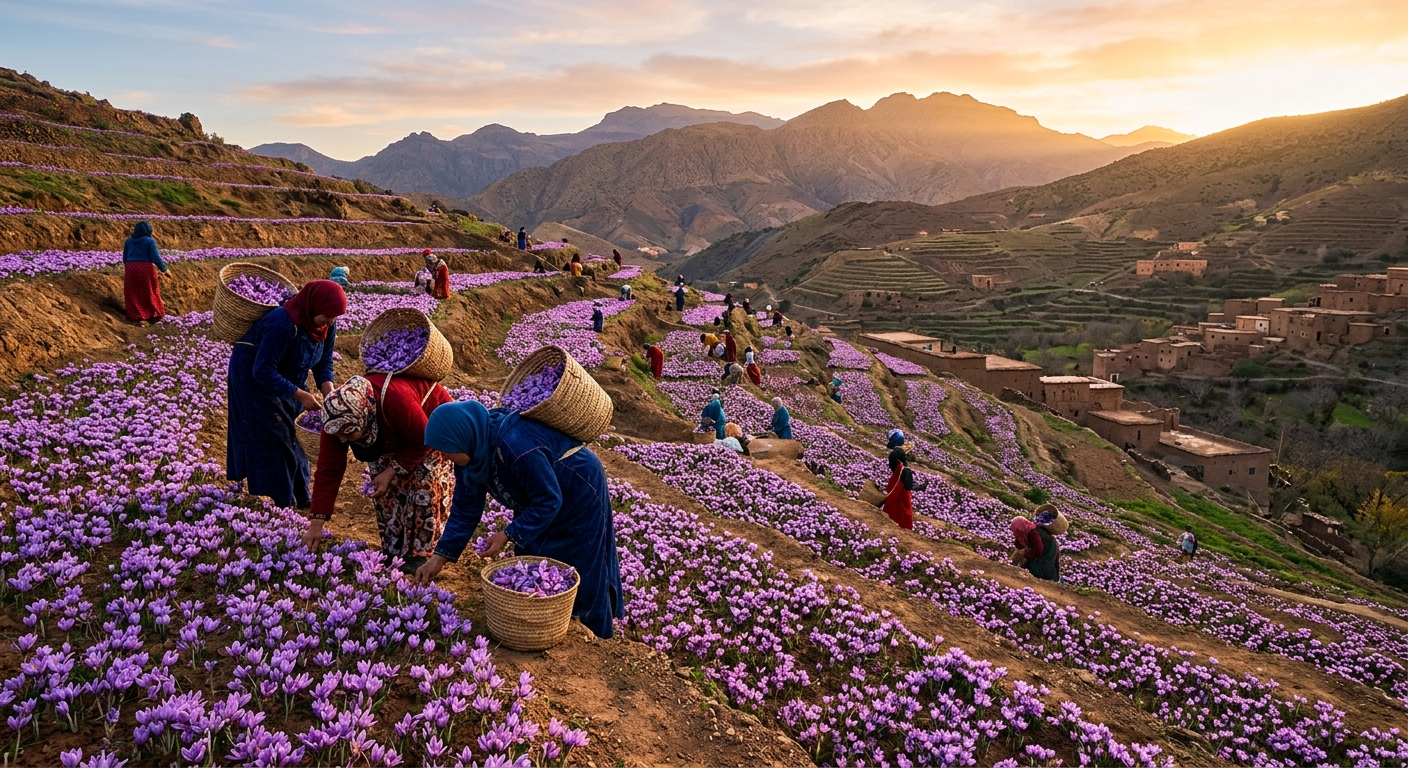 Saffron fields at harvest